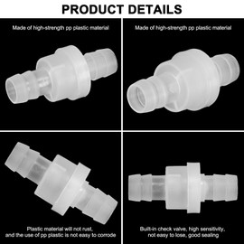 M METERXITY 3-Pack One Way Check Valve, 3/8" Plastic Ozone Resistance Barb Hose Non Return Inline Check Valve for Fuel/Oil/Water/Air/Gas 1.69" [White]