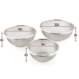 elite colander 18-8 Stainless Steel Strainer Set, 6.5 + 7.7 + 8.9 inches (16.5 + 19.5 + 22.5 cm), M-2 Made in Japan