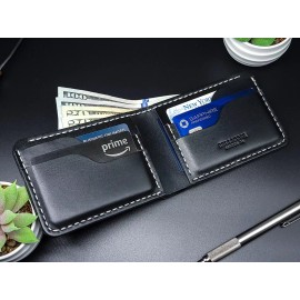 Bellicose Leather Co. Handcrafted Leather Wallet for Men, Premium Quality Bifold Leather Wallet Gift - Black w/White Thread