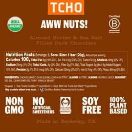 TCHO Aww Nuts! Dark Chocolate Bars (5 pack) | Plant Based, Organic & Fair Trade | Non GMO, Non-Dairy, Vegan, Soy Free (2.1oz each)