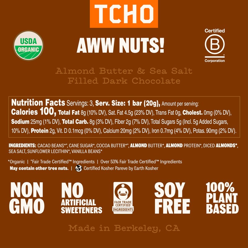 TCHO Aww Nuts! Dark Chocolate Bars (5 pack) | Plant