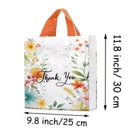 50 Count 9.8'' x 11.8'' Plastic Merchandise Thank You Bags, Retail Bags with Handle for Customers Parties Favors Goodies - Flower 1