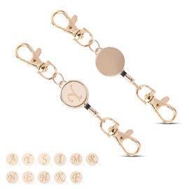 Gineman Key Reel, Stretchable Reel, Alphabet, Keychain, Reel Included, Strap, Small, Lightweight, Pass, Key Holder, Leather, Includes Carabiner, Gold, Leather, apricot - Y