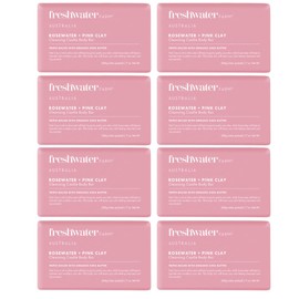 Freshwater Farm Australia Freshwater Farm Australia Castile Natural Bar Soap | Rosewater + Pink Clay | Australian Made + Family Owned | Triple-Milled with Australian Pink Clay | Recyclable Paper Wrap | 200g x 8pk