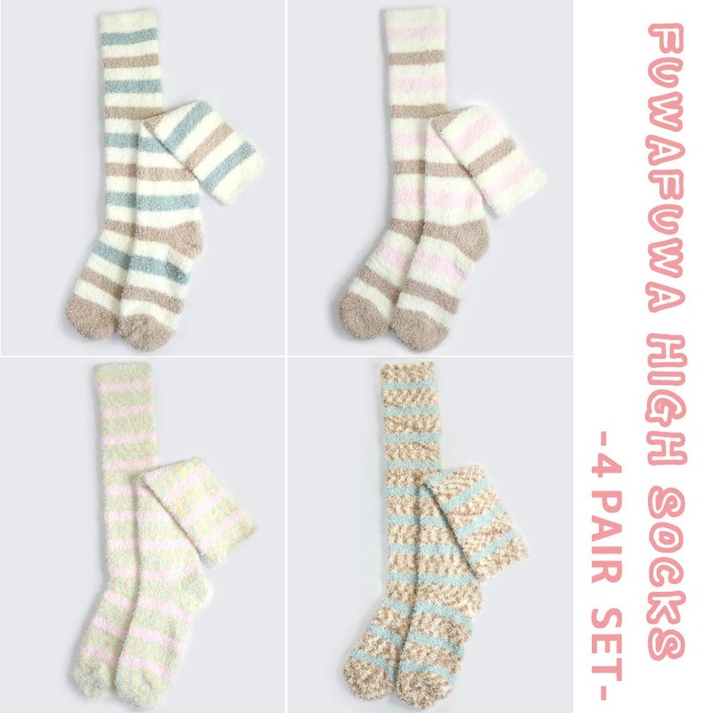 Box408 Women's Socks, Fluffy Room Socks, High Socks, Pastel Color,