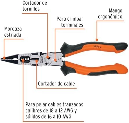 Truper expert PMU-8PX, Pinza multiuso 8 punta larga mango comfort grip