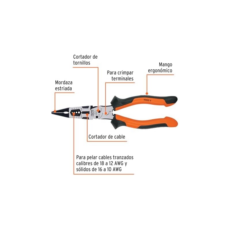 Truper expert PMU-8PX, Pinza multiuso 8 punta larga mango comfort