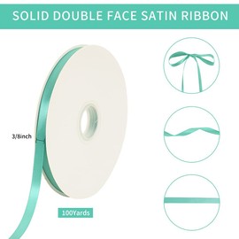 TONIFUL 3/8 Inch x 100yds Turquoise Aqua Blue Satin Ribbon Thin Solid Fabric Ribbons Roll for Gift Wrapping Invitation Floral Hair Balloons Craft Party Wedding Decoration Valentine's Day Bouquet