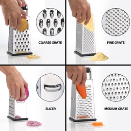 2 Pack, Cheese Box Grater & Handheld Cheese Grater Set, Stainless Steel Vegetable Slicer Food Shredder 4-Sided Convenience Gadgets with Lemon Zester Grater with Handle, Kitchen Gadgets and Tools