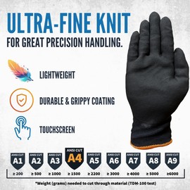 Cestus C-40, ANSI A4 Cut Resistant Gloves, Nitrile Coated, Ultra Lightweight, Touchscreen (1 Pair, Small)