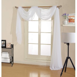 Decotex Premium Quality Sheer Voile Scarf Valance for Home & Event Designs (54" X 216", White)