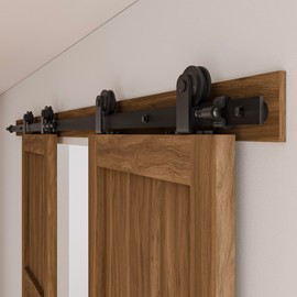 CCJH 6.6FT Sliding Barn Door Hardware Kit, Heavy Duty, Smoothly and Silently, Easy to Install, Fit 19.8" Width Double Door Panel, T-Shaped Style Black