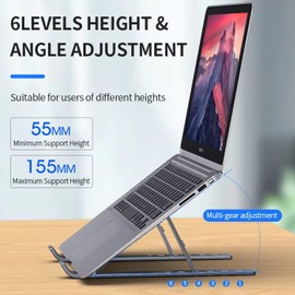 nulala Adjustable Laptop Stand, Computer Riser for Desk, Portable Foldable Aluminium Notebook Holder, Compatible with All Laptops and iPads (Black)