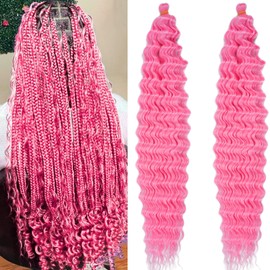Water Wave Crochet Hair Pink Wavy Curly Braiding Hair for Boho Crochet Braids 24 Inch Pink Ocean Wave Crochet Hair Curly for Black Women 2 Packs Synthetic Deep Wave Braiding Hair Extensions