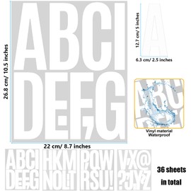 Bemeol 351 Pieces 36 Sheets Letter Stickers Big Font Alphabet Letter Stickers 5 Inch Self Adhesive Letters for Bulletin Board Classroom Mailbox Door Home Decor(White)