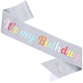 ZHBDPaty 'it's my Birthday' Birthday Girl Sash Glitter with Pearl Pin Party Favors For Girl Women (Silver 2)