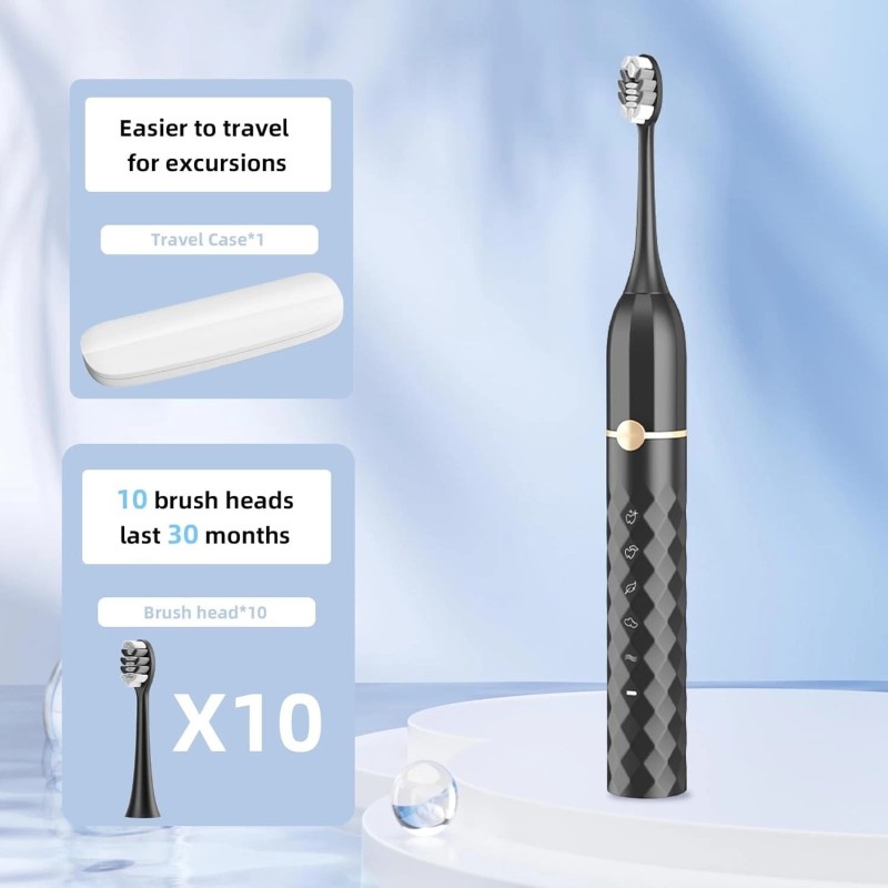 Seapeoa Sonic Electric Toothbrush Equipped with 10 Brush Heads and