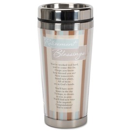 Retirement Blessings Brown Stripes 16 ounce Stainless Steel Insulated Travel Mug with Lid