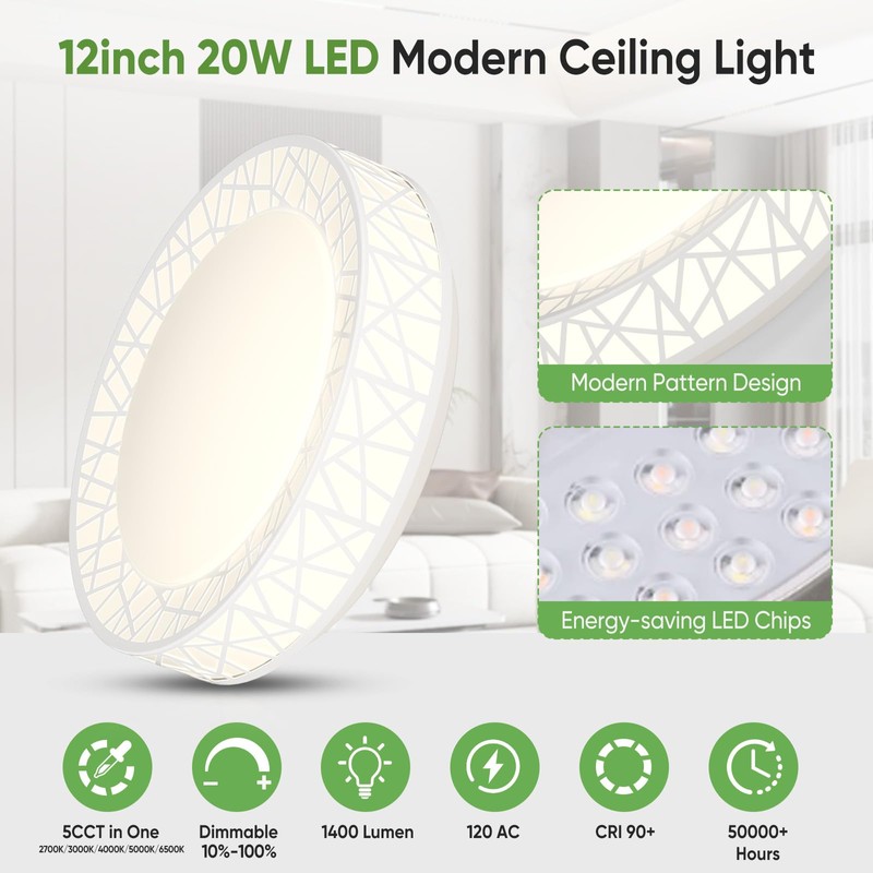 Lightania 12 Inch Flush Mount Ceiling Light, Modern White LED
