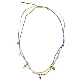 KELITCH Bohemian Chains Pendant Necklace Turquoise Crystal Beads Necklace Colorful Tassel Necklace for Women Fashion Jewelry (Blue)