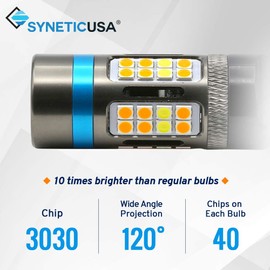 Syneticusa 1157 Error Free Canbus Dual Color Switchback LED Turn Signal Light Bulbs No Hyper Flash All in One Built In Resistors (Turn Signal-Amber and white alternate flash)