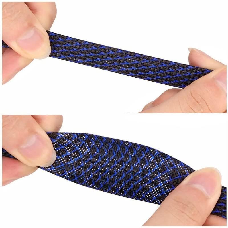Aibole 100Ft-3/8 Balck＆Blue Cable Management Cord Protector Braided Wire Loom