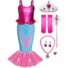 Funna Girls Mermaid Costume Princess Dress Up with Accessories Pink, 7-8 Years