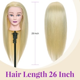 Neverland Beauty & Health 24 inch 50% Real Human Hair Hairdressing Training Head Brown Hairdressing Cosmetology Mannequin Manikin Hairdressing Head(Gold)