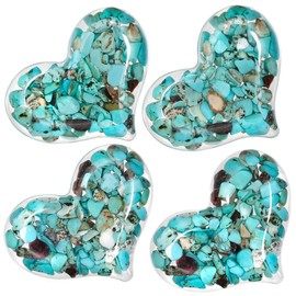 Rockcloud Heart Shape Crystal Pocket Stones Resin Puffy Heart Healing Crystal Stone Chips Energy Balancing for Home Decoration, Howlite Turquoise, Pack of 4