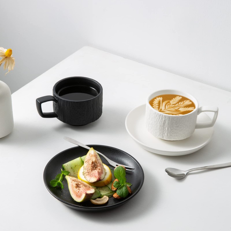 JinGlory Rock Texture Embossed Ceramic Coffee Set Tea Set,Cappuccino Espresso,Novelty