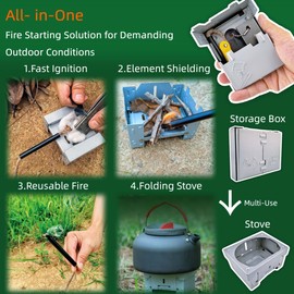 LoDinpo Survival Fire Starter Kit - Ferro Rod & Magnesium Fire Starter Compact Stove with Flint and Steel to Firestarter Fireplace Pit for Outdoor Camping Bushcraft Hiking Emergency Gadgets