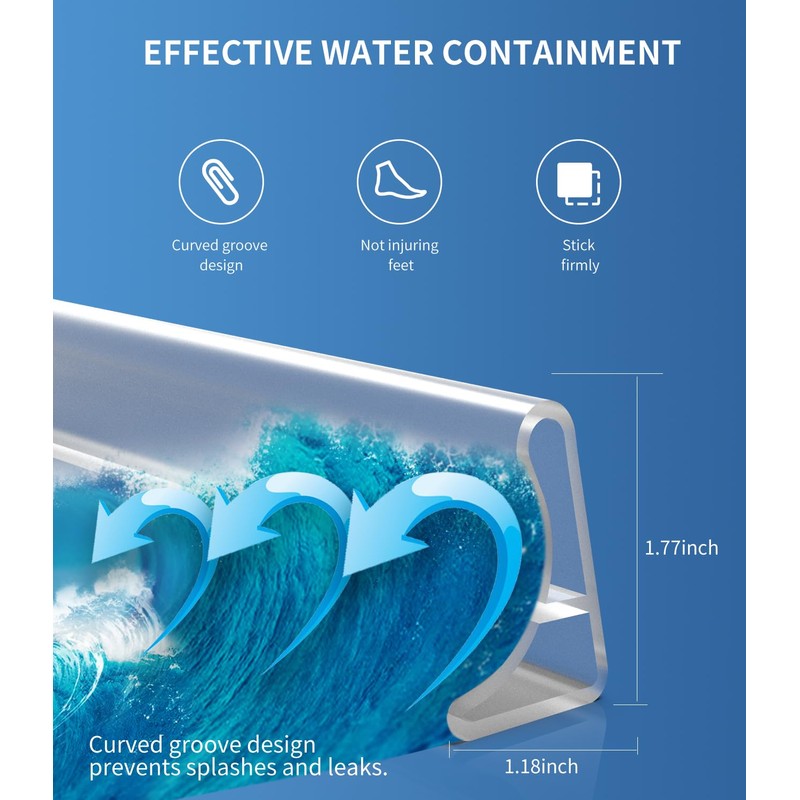 KRUI Collapsible Shower Threshold Water Dam, 39 In, Self Adhesive