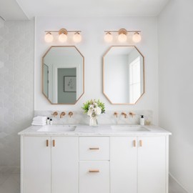 KSANA Bathroom Light Fixtures, 3-Light Gold Vanity Lights with White Frosted Glass Shade, 20" Modern Wall Sconce Lighting for Mirror, Over Sink Lighting Fixture