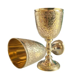 EXNOT Brass Vintage Chalice Goblet | 1x Royal Wine Cups of King Arthur - Renaissance Medieval Gifts for Communion, Christmas Pack of 1pc (Roman Chalice)
