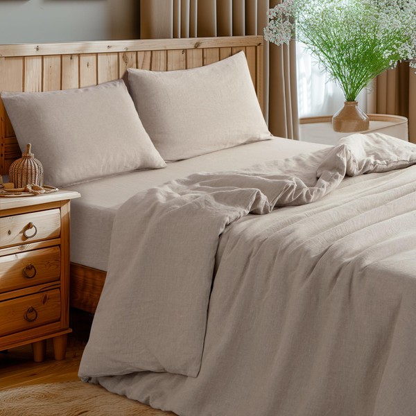 REDASW 100% France Linen Duvet Cover Queen Size,3-Piece Bed Sheet
