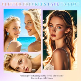 Prreal 10PCS Glitter Freckles Face Tattoo, Star Gold Freckle Tattoos Face Stickers Glitter Metallic Multichrome Holographic Freckles Sticker Waterproof, Temporary Tattoos Festival Makeup Accessories
