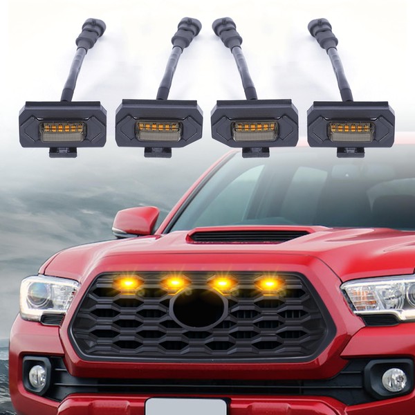 Kingory 4pcs Raptor LED Light Upgrade For 2020 2021 Tacoma OEM Grill, For 2022 Tacoma grille lights LED Grill Lights Compatible With TRD Off Road and Sport OEM Grille（Black Shell Amber Light）