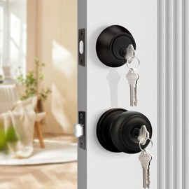 Probrico Entry Door Knob Lock Set and Single Cylinder Deadbolt Combination Set, Oil-Rubbed Bronze (3 Pack) Keyed Alike