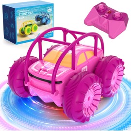 MaxTronic Direct Charge Remote Controlled Car with LED Light, Pink Amphibians Waterproof RC Stunt Car 360° Flips, 4WD 15 km/h Offroad 2.4G Monster Truck Toy Girls Boys for Children from 3 Years