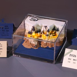 3D Calendar Tear Off 2026 3D Desk Calendar Notepad with Light and Pen Holder, Castle 3D Notepad, Creative 3D Notepad with Crystal Clear Display Box, 3D DIY Desktop Ornament
