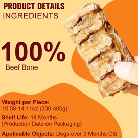 Tastyu Beef Backbone Dog Treats Single Ingredient, Rawhide Bison Rib Bones Dog Chew Sticks for Large Dogs & Medium Breeds (Beef Backbone 10.58-14.11oz)