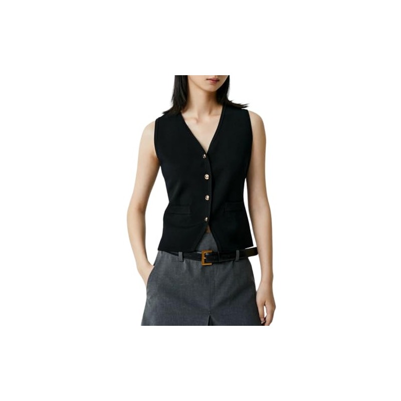 Kalamet V Neck Button Front Sweater Vest for Women Knit
