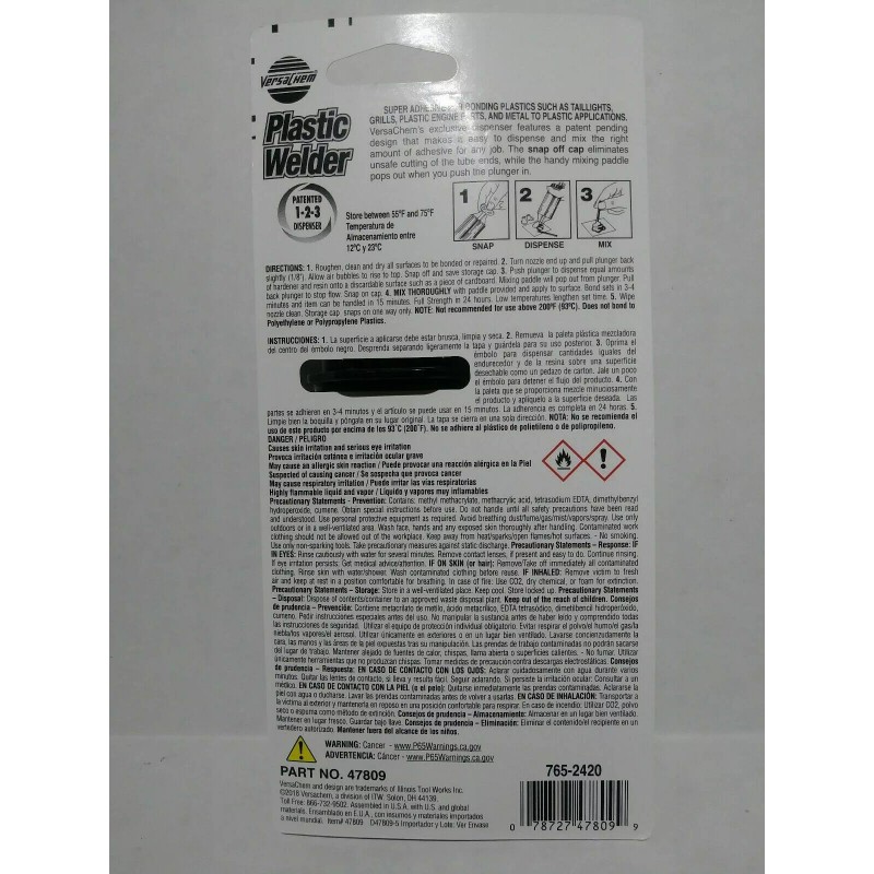 VersaChem Plastic Welder EPOXY VersaChem 3500 psi bonds 25ml Epoxies
