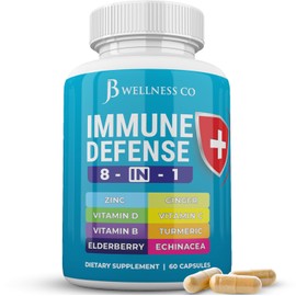 JB WELLNESS CO Immune Support 8 in 1 Capsules - Zinc Supplement, Vitamin D3 5000 IU, Vitamin C 1000MG and Elderberry - Immune Booster Supplement with Echinacea, Ginger Root, and Turmeric