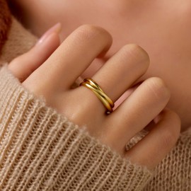 AIBELOPY 18K Gold Plated Interlocking Fidget Anxiety Ring 925 Sterling Silver Stackble Rings for Women Spinner Ring Minimalist Trendy Triple Knuckle Rings Jewellery Birthday Christmas Gifts for Mom (Gold, 9)