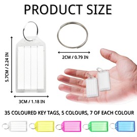 KEYRI 35 PCS Key Tags, Key Fobs with Split Key Rings Name Tags Key Label Tags Multi Coloured Paper Plastic Key Tags with Labels for Luggage Backpack School Bag Pet Id Name Office Multipurpose (35)