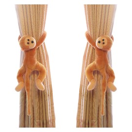 1 Pair Cutest Monkey Curtain Tiebacks Set Soft Plush Animal Curtain Holdback Clips Hooks Bedroom Decorative Window Curtain Tie Backs Jungle Bedroom Accessories Home Decor