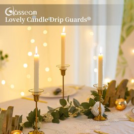 Glasseam Candle Drip Protectors for Candle Stick Candle Holder, Gold Rim Glass Bobeches for Candlesticks Set of 12, Round Wax Catchers for Candles, Taper Candle Holders for Table Centerpiece Wedding