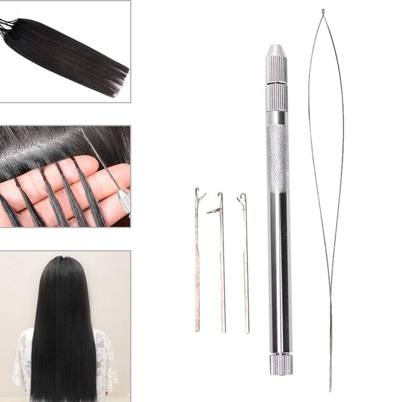 Hair Extension Threader Aluminum Handle Pulling Loop Needle Micro Beads