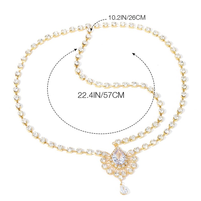 Brishow Crystal Head Chain Jewelry Gold Rhinestone Headpiece Boho Bridal